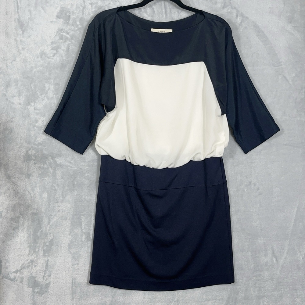 Ann Taylor Loft Womens‎ Mini Dress 6 Raglan 3/4 Sleeves Navy White Office